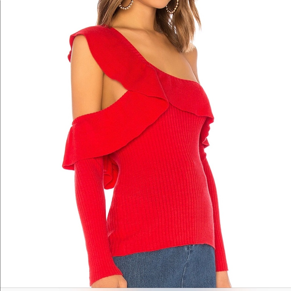 Revolve Tularosa PINK Ruffle Cut Out Sweater